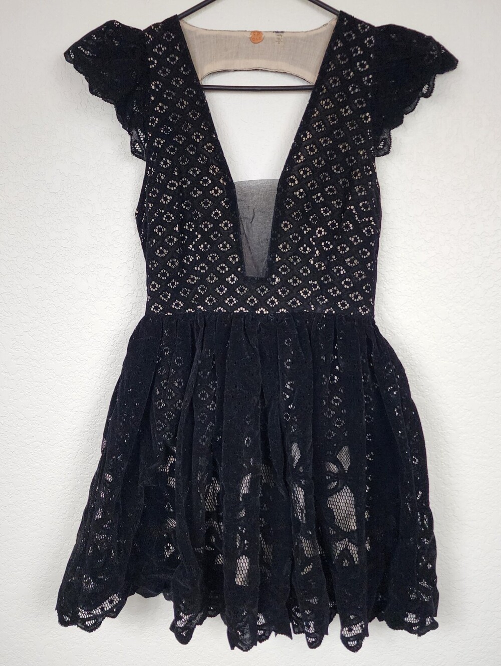 Free People FP ONE Black Velvet Velour Whimsigoth Mini Dress